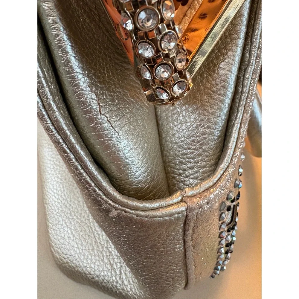 Unbranded Women Handbag Gold Faux Leather Rhinestone Crystal Clasp Large Satchel